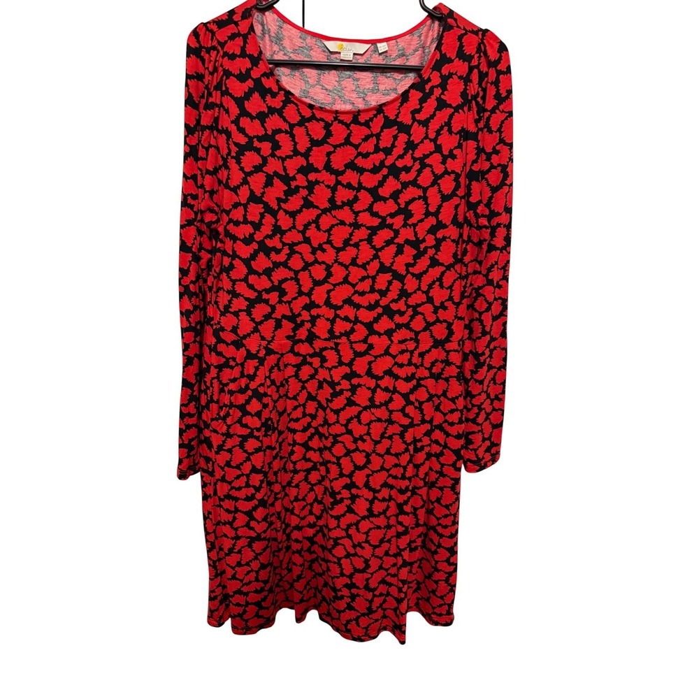 Boden Red Black Leopard Print Long Sleeve Dress‎ UK 16P US 12P Pockets Pleated